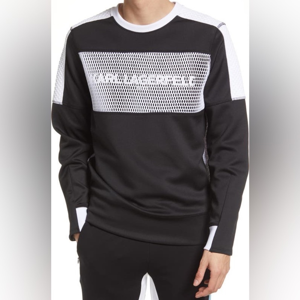 Karl Lagerfeld Paris Mesh & Neoprene Logo Sweatshirt in Black LIKE NEW